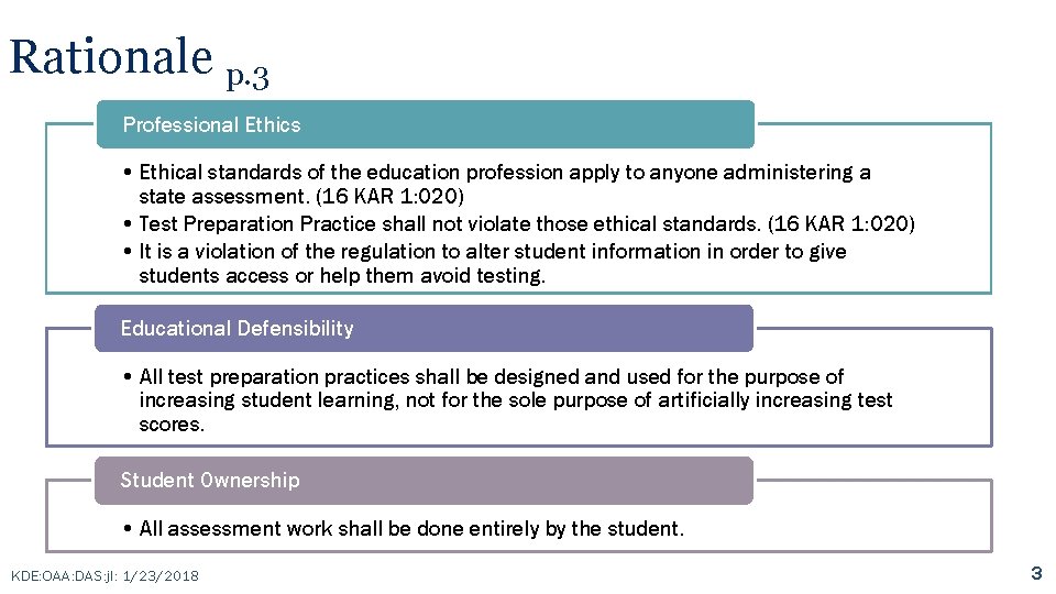 Rationale p. 3 Professional Ethics • Ethical standards of the education profession apply to