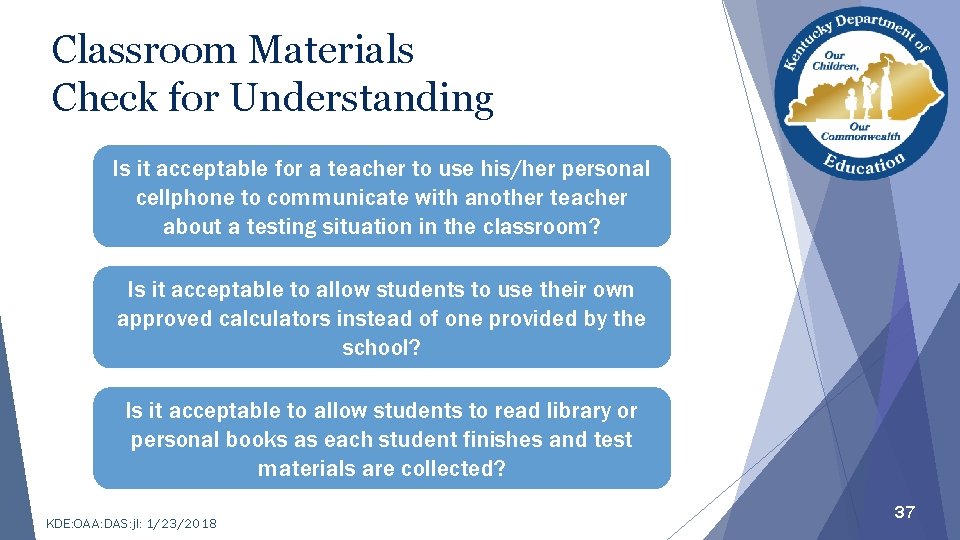 Classroom Materials Check for Understanding Is it acceptable for a teacher to use his/her