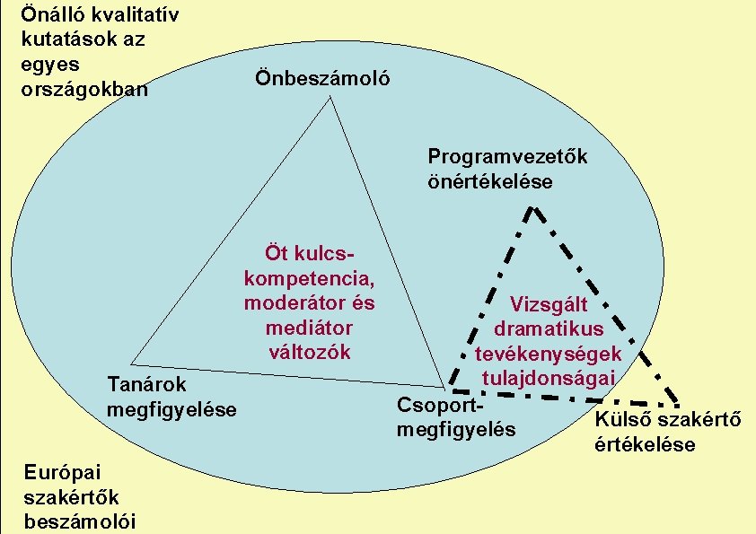 Önálló kvalitatív kutatások az egyes országokban Önbeszámoló Programvezetők önértékelése Öt kulcskompetencia, moderátor és mediátor