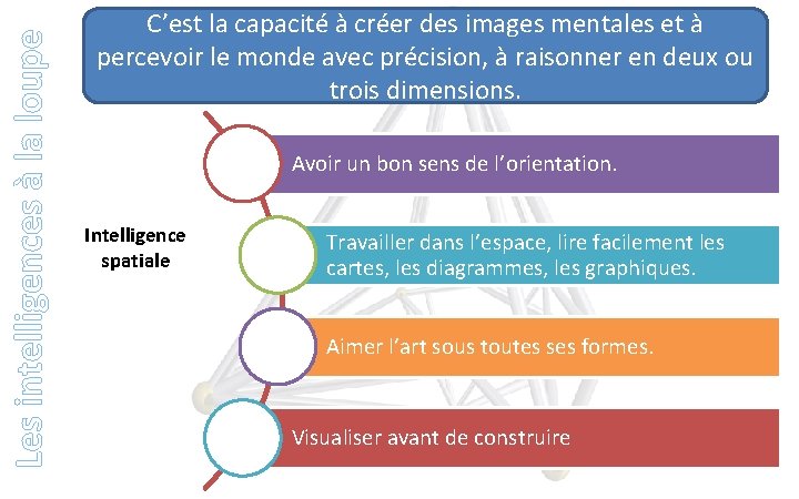 Les intelligences à la loupe C’est la capacité à créer des images mentales et