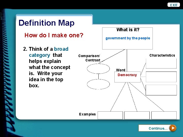 EXIT Definition Map How do I make one? 2. Think of a broad category