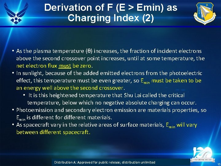 Derivation of F (E > Emin) as Charging Index (2) • As the plasma