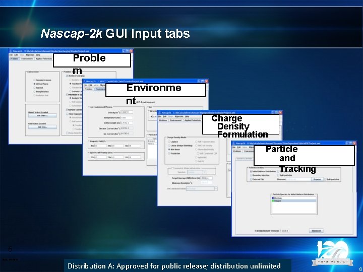 Nascap-2 k GUI Input tabs Proble m Environme nt Charge Density Formulation Particle and