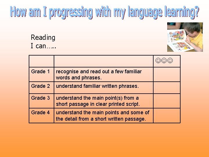 Reading I can…. . Grade 1 recognise and read out a few familiar words