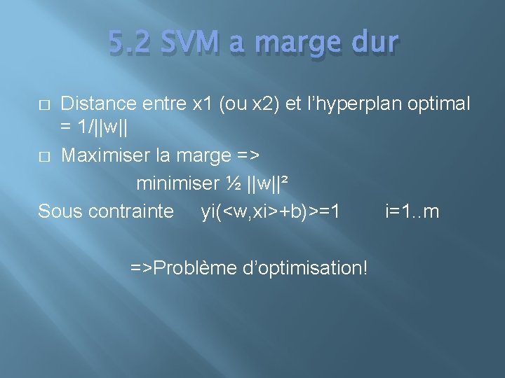 5. 2 SVM a marge dur Distance entre x 1 (ou x 2) et
