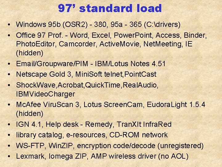 97’ standard load • Windows 95 b (OSR 2) - 380, 95 a -