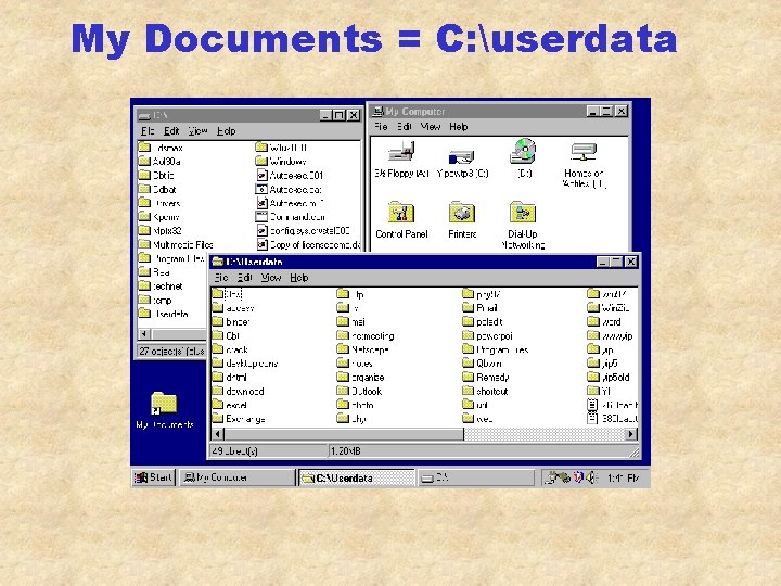 My Documents = C: userdata 