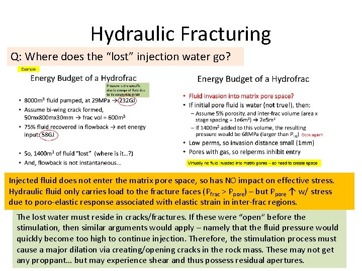 Hydraulic Fracturing Q: Where does the “lost” injection water go? Injected fluid does not