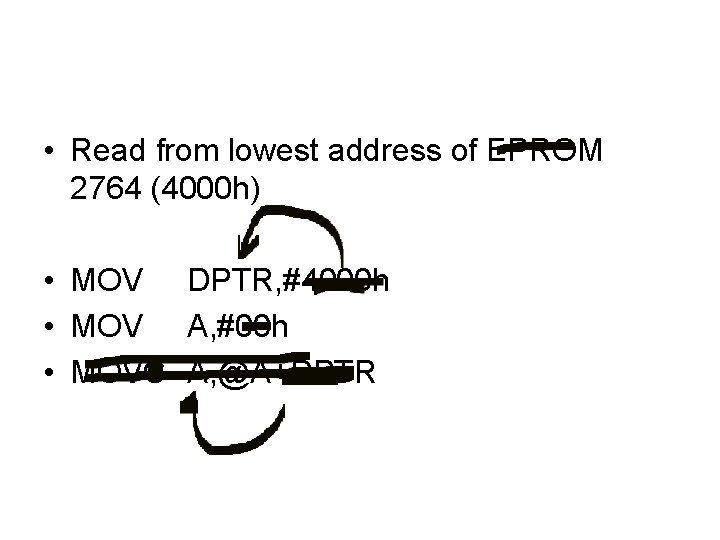  • Read from lowest address of EPROM 2764 (4000 h) • MOV DPTR,