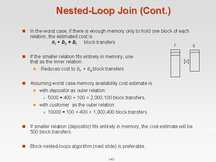 Nested-Loop Join (Cont. ) n In the worst case, if there is enough memory