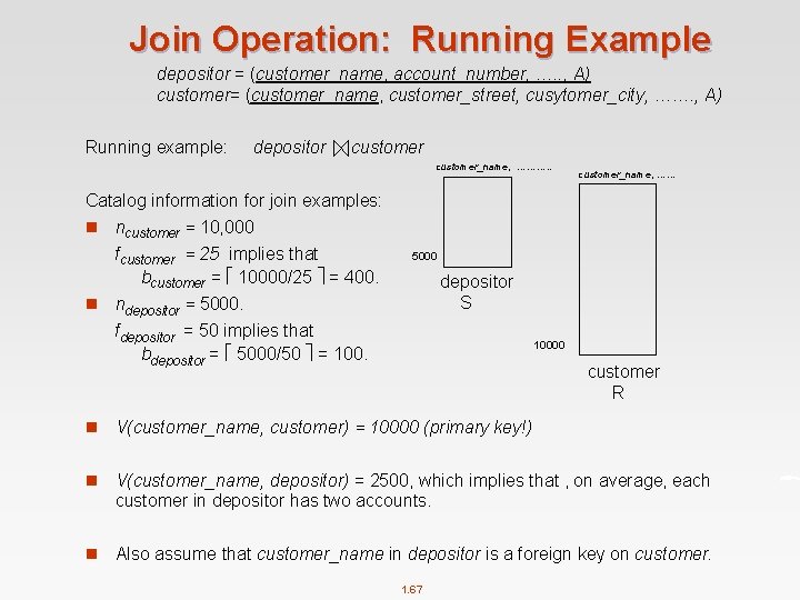Join Operation: Running Example depositor = (customer_name, account_number, …. . , A) customer= (customer_name,