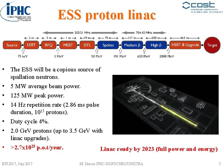 ESS proton linac • The ESS will be a copious source of spallation neutrons.