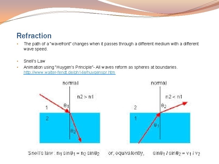 Refraction • The path of a “wavefront” changes when it passes through a different