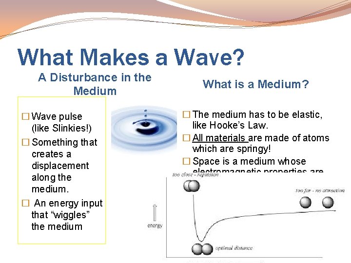 What Makes a Wave? A Disturbance in the Medium � Wave pulse (like Slinkies!)