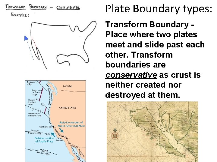 Plate Boundary types: Transform Boundary Place where two plates meet and slide past each Plate Boundary types: Transform Boundary Place where two plates meet and slide past each