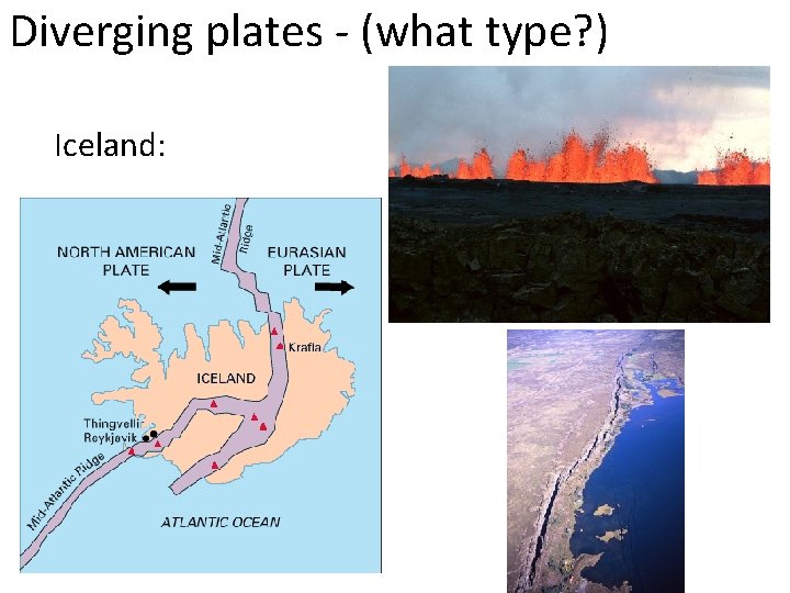 Diverging plates - (what type? ) Iceland: Diverging plates - (what type? ) Iceland: