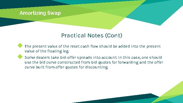 Amortizing Swap Practical Notes (Cont) ◆ The present value of the reset cash flow Amortizing Swap Practical Notes (Cont) ◆ The present value of the reset cash flow