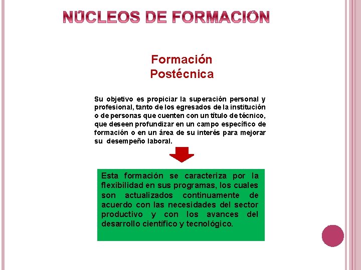 Formación Postécnica Su objetivo es propiciar la superación personal y profesional, tanto de los