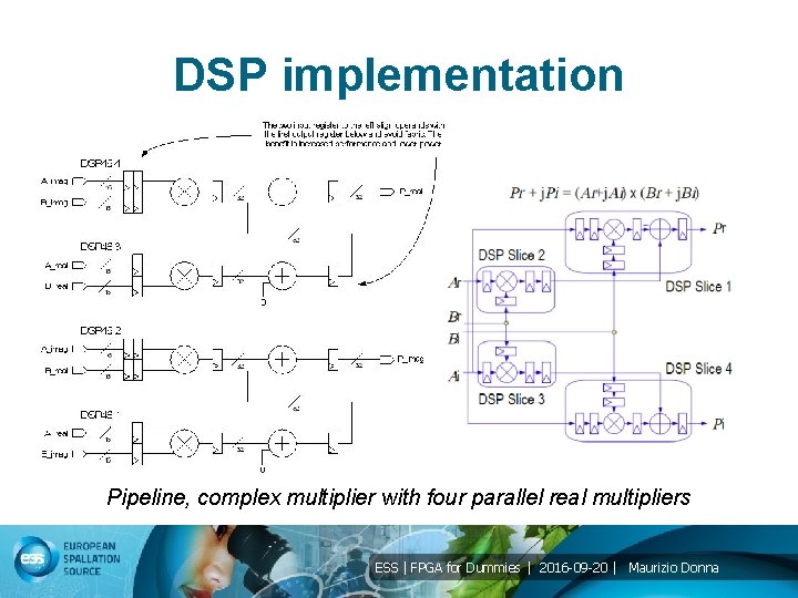 DSP implementation Pipeline, complex multiplier with four parallel real multipliers ESS | FPGA for