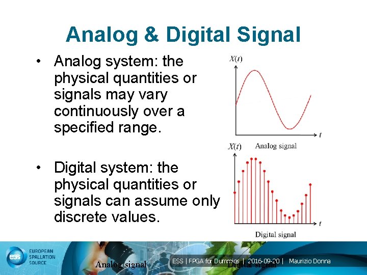 Analog & Digital Signal • Analog system: the physical quantities or signals may vary