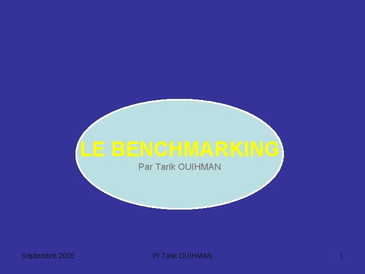 LE BENCHMARKING Par Tarik OUIHMAN Septembre 2005 Pr Tarik OUIHMAN 1 