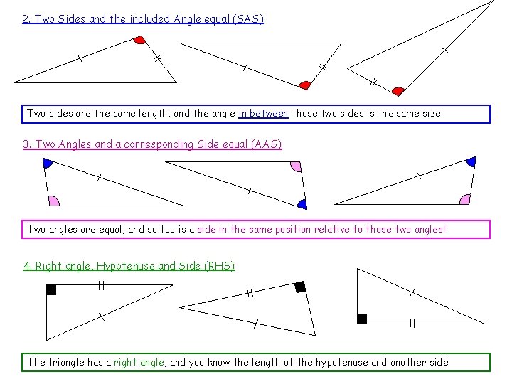 2. Two Sides and the included Angle equal (SAS) Two sides are the same