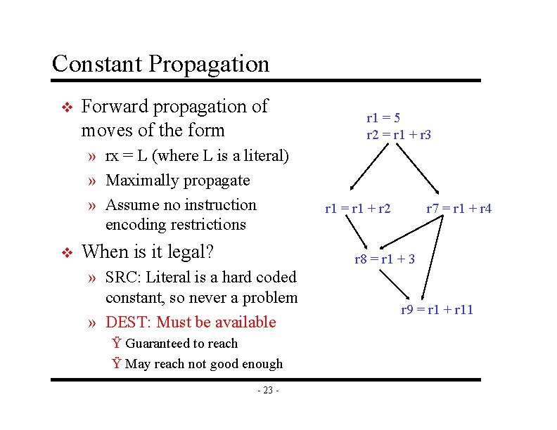 Constant Propagation v Forward propagation of moves of the form » rx = L