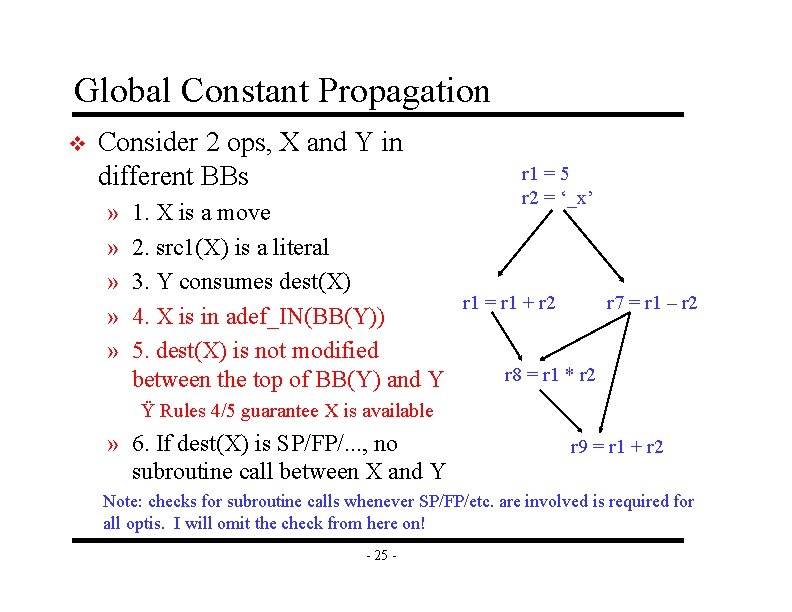 Global Constant Propagation v Consider 2 ops, X and Y in different BBs »