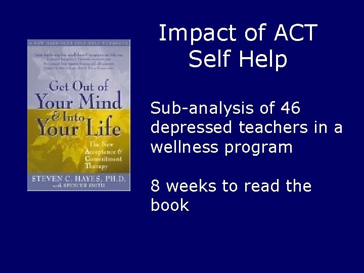 Impact of ACT Self Help Sub-analysis of 46 depressed teachers in a wellness program