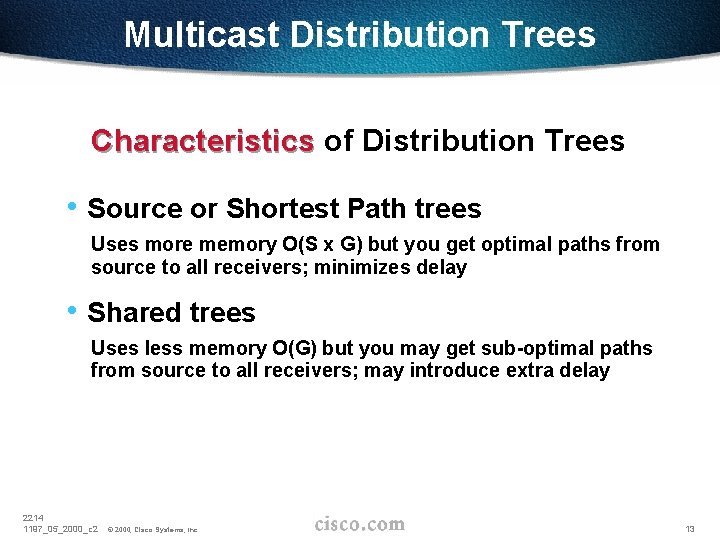 Multicast Distribution Trees Characteristics of Distribution Trees • Source or Shortest Path trees Uses