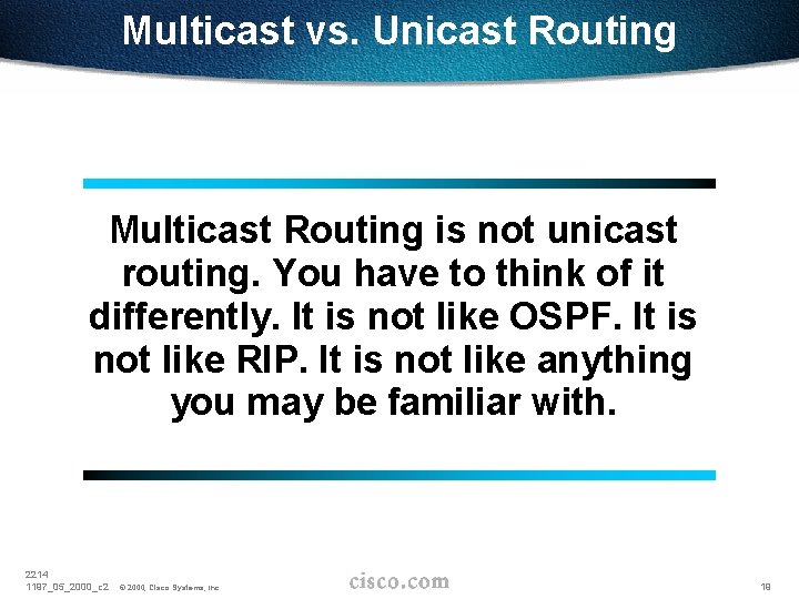 Multicast vs. Unicast Routing Multicast Routing is not unicast routing. You have to think