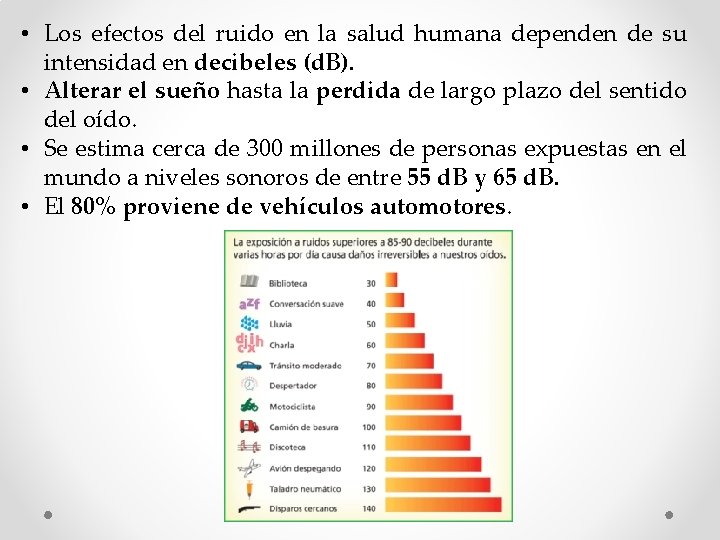 • Los efectos del ruido en la salud humana dependen de su intensidad • Los efectos del ruido en la salud humana dependen de su intensidad