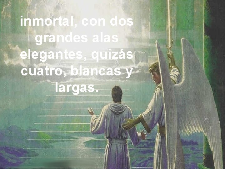 inmortal, con dos grandes alas elegantes, quizás cuatro, blancas y largas. 