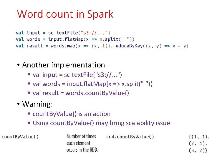 Word count in Spark • Another implementation § val input = sc. text. File("s