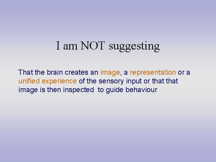 I am NOT suggesting That the brain creates an image, a representation or a