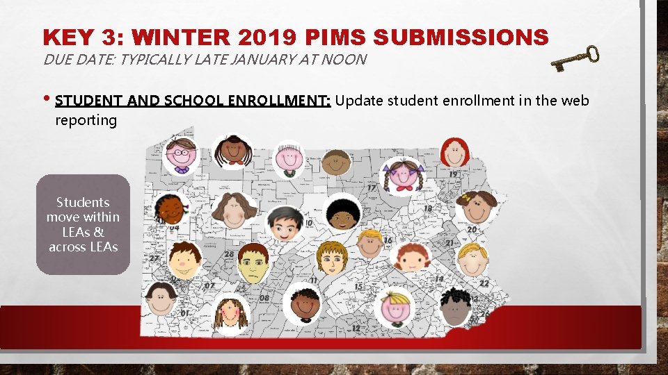 KEY 3: WINTER 2019 PIMS SUBMISSIONS DUE DATE: TYPICALLY LATE JANUARY AT NOON •