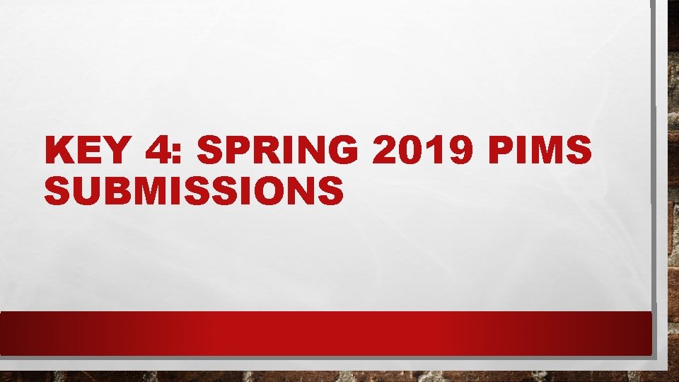 KEY 4: SPRING 2019 PIMS SUBMISSIONS 