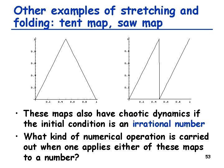 Other examples of stretching and folding: tent map, saw map 1 1 0. 8 Other examples of stretching and folding: tent map, saw map 1 1 0. 8