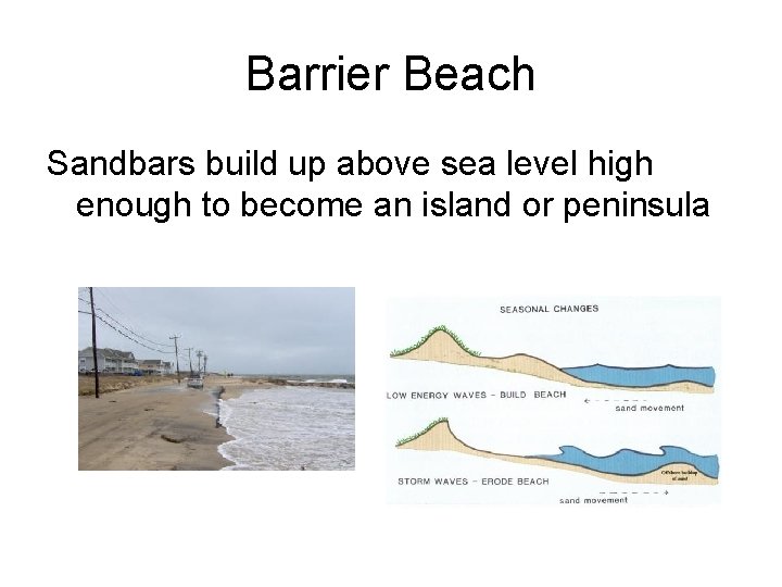Barrier Beach Sandbars build up above sea level high enough to become an island Barrier Beach Sandbars build up above sea level high enough to become an island