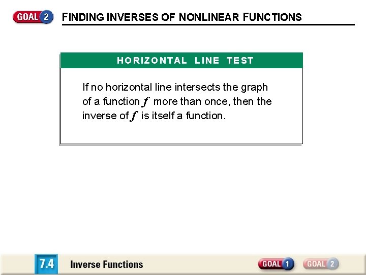 FINDING INVERSES OF NONLINEAR FUNCTIONS H O R I Z O N T A