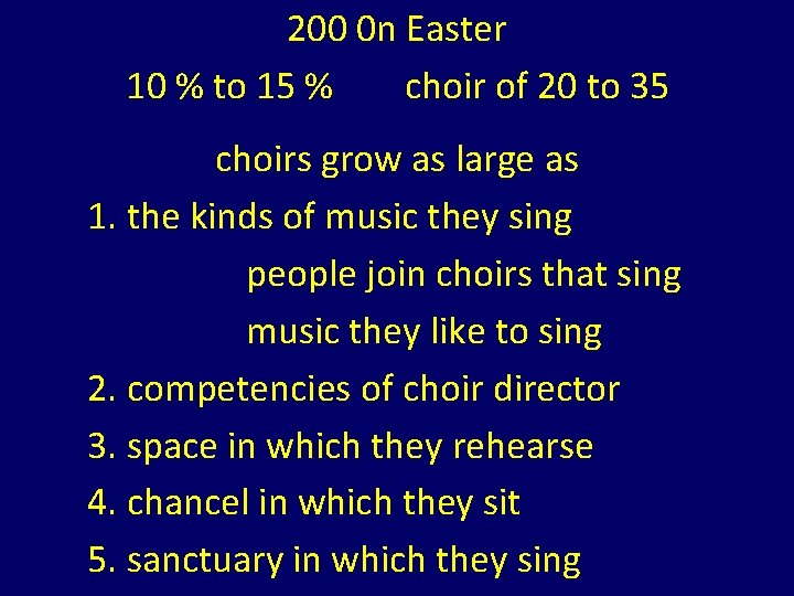 200 0 n Easter 10 % to 15 % choir of 20 to 35 200 0 n Easter 10 % to 15 % choir of 20 to 35
