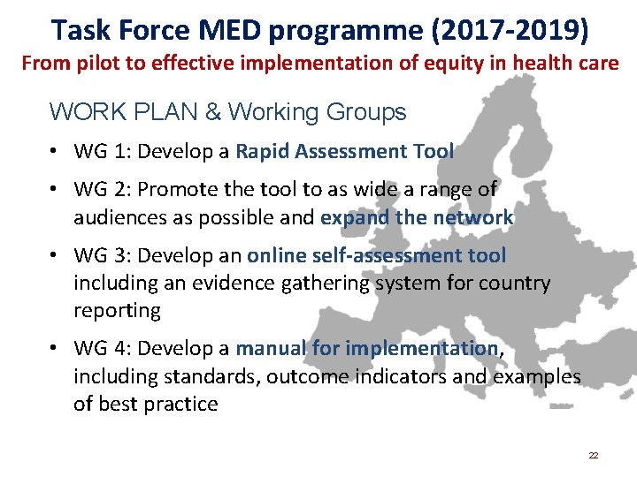 Task Force MED programme (2017 -2019) From pilot to effective implementation of equity in