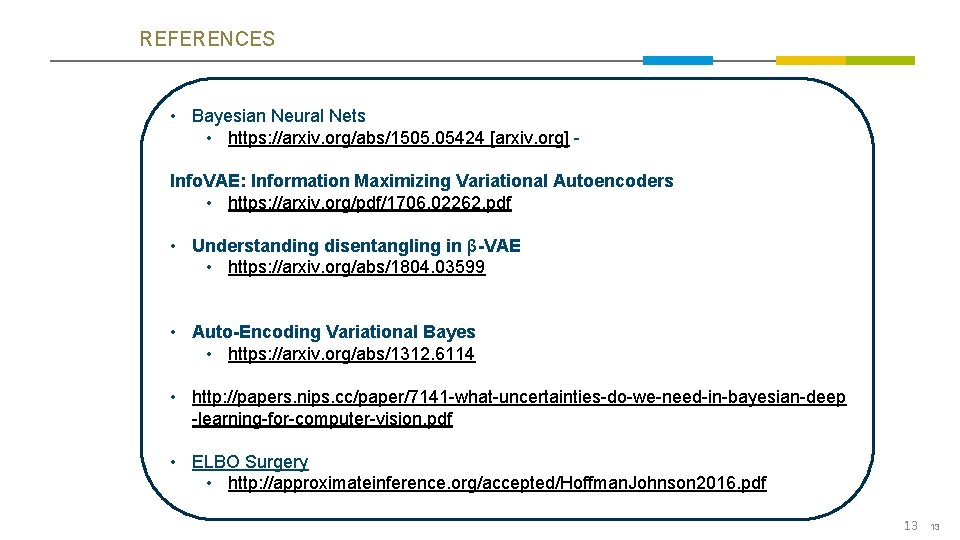 REFERENCES • Bayesian Neural Nets • https: //arxiv. org/abs/1505. 05424 [arxiv. org] - Info.