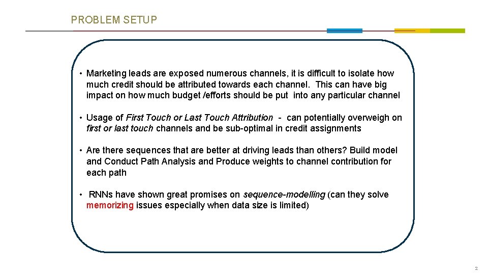 PROBLEM SETUP • Marketing leads are exposed numerous channels, it is difficult to isolate PROBLEM SETUP • Marketing leads are exposed numerous channels, it is difficult to isolate