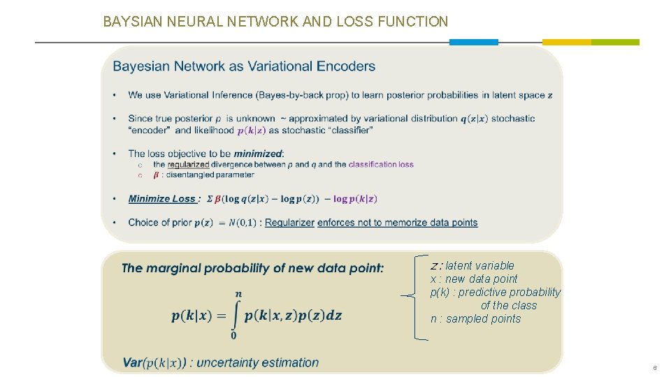BAYSIAN NEURAL NETWORK AND LOSS FUNCTION z : latent variable x : new data BAYSIAN NEURAL NETWORK AND LOSS FUNCTION z : latent variable x : new data