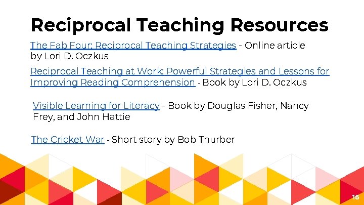 Reciprocal Teaching Resources The Fab Four: Reciprocal Teaching Strategies - Online article by Lori