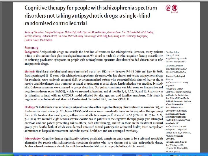 ACTION: Assessing Cognitive Therapy Instead Of Neuroleptics (formerly North Of Britain Treatment Without Antipsychotics