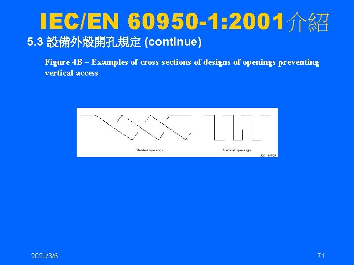 IEC/EN 60950 -1: 2001介紹 5. 3 設備外殼開孔規定 (continue) Figure 4 B – Examples of