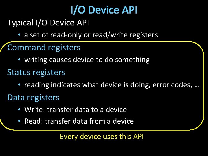 I/O Device API Typical I/O Device API • a set of read-only or read/write