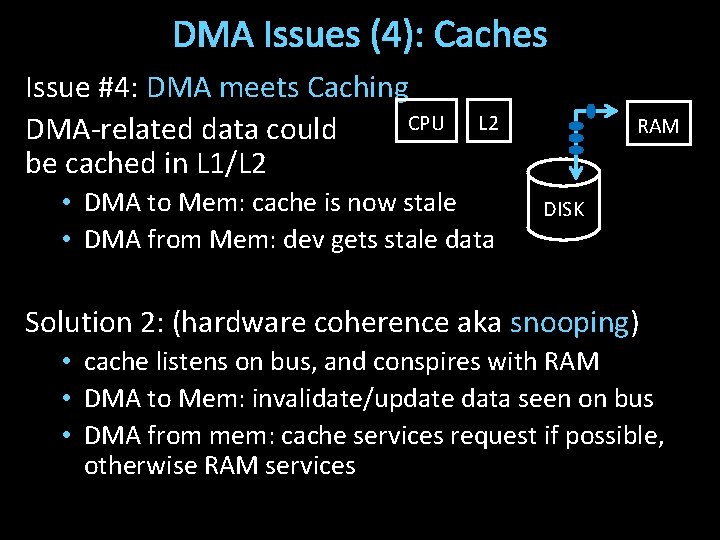 DMA Issues (4): Caches Issue #4: DMA meets Caching CPU DMA-related data could be